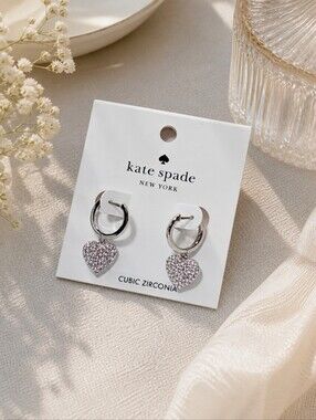 🥳HOST PICK 🎉 Kate Spade New York Cubic Zirconia Heart Hoop Earrings NWT ✨